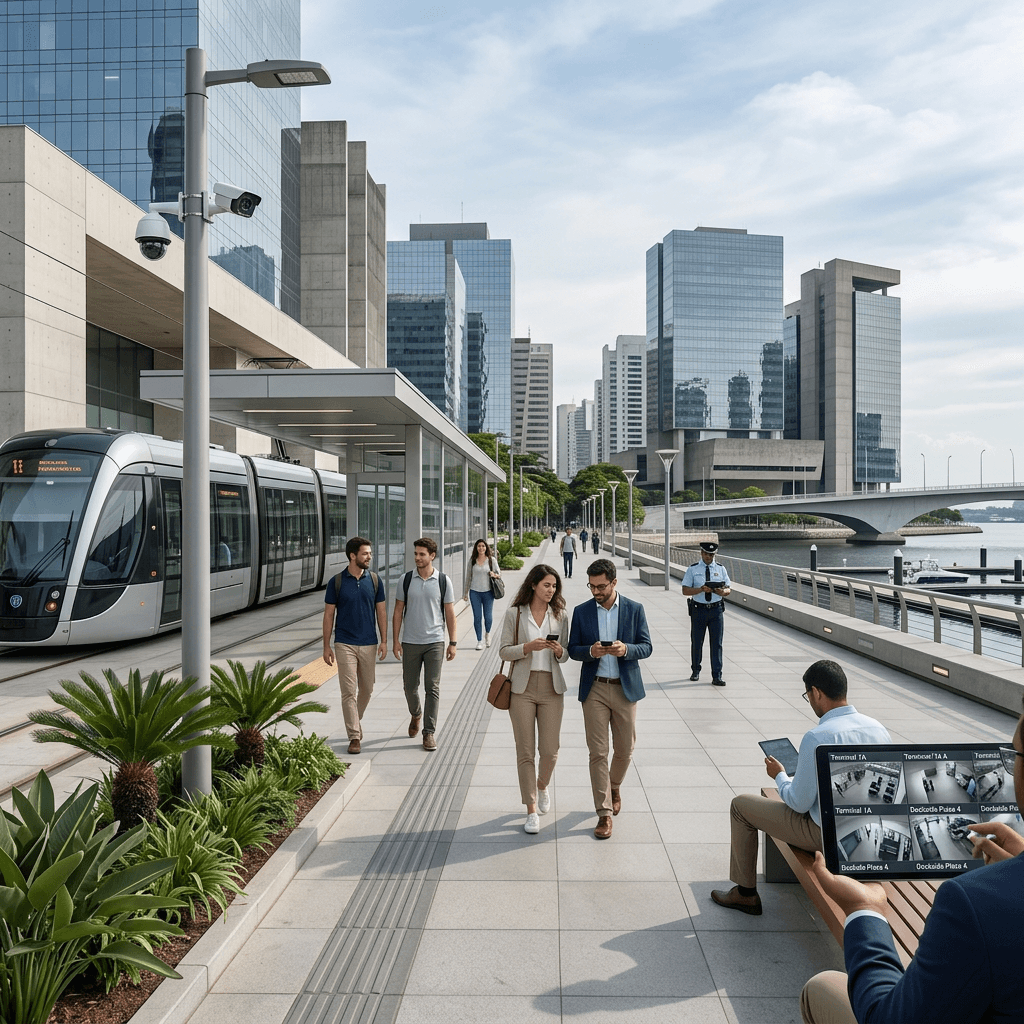 Ambiente urbano observado por soluções de segurança pública